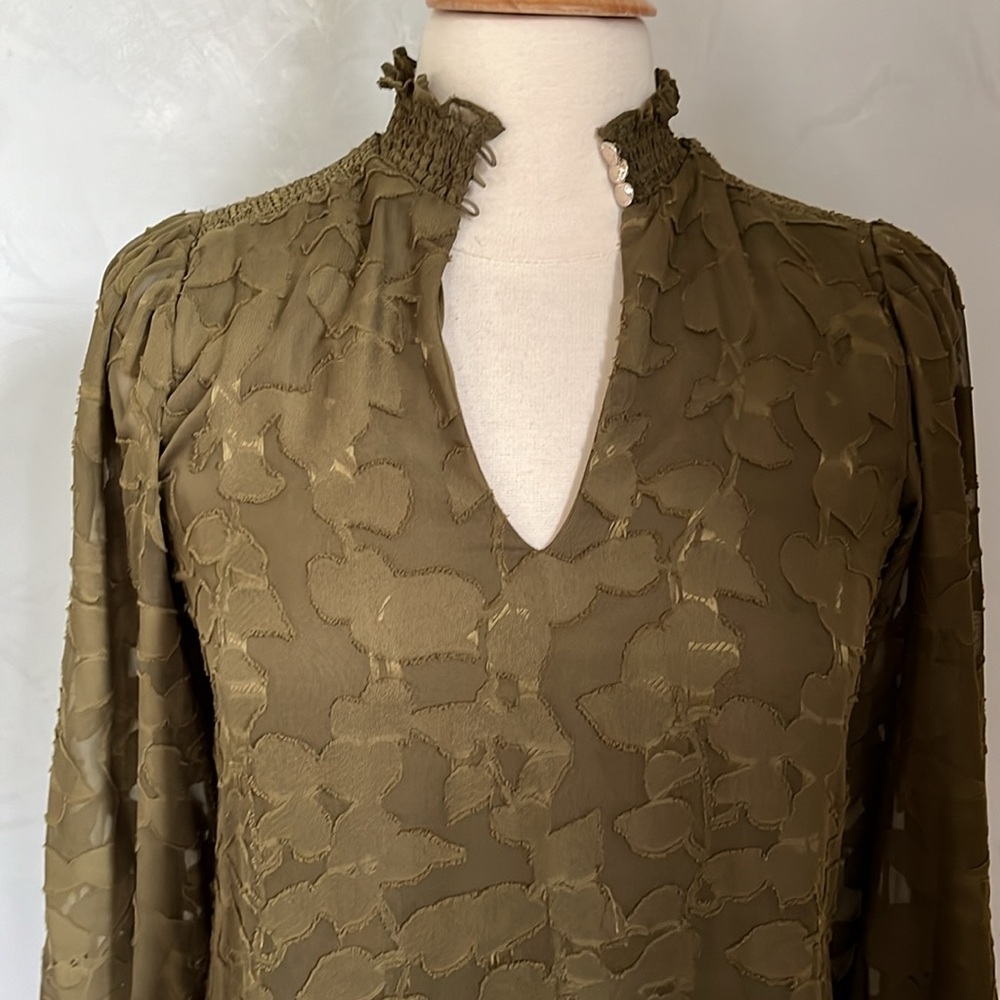 Tommy Hilfiger Army green pullover floral chiffon dress w/long sleeves Size 2 - Picture 12 of 14